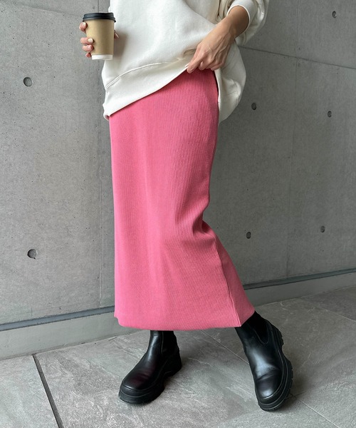 セール】【15色展開】セルフカットリブロングタイトスカート（スカート
