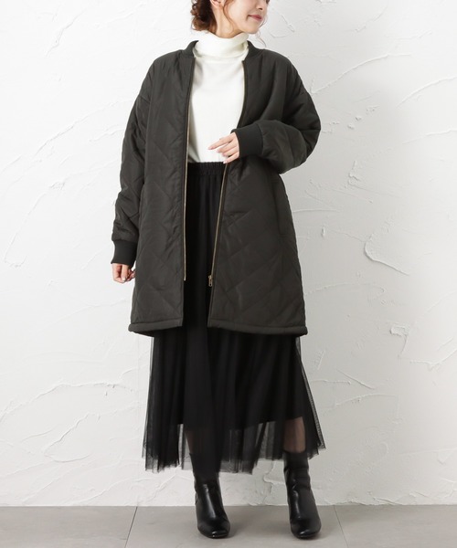 NAVY（ネイビー）の「miliCo ミリコ 裏ボア キルトロングブルゾン ミリタリーコート（ブルゾン・レディース・ブラック/ベージュ/ブラウン/カーキ・フリー）」の2枚目の写真