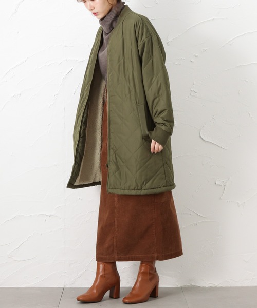 NAVY（ネイビー）の「miliCo ミリコ 裏ボア キルトロングブルゾン ミリタリーコート（ブルゾン・レディース・ブラック/ベージュ/ブラウン/カーキ・フリー）」の5枚目の写真