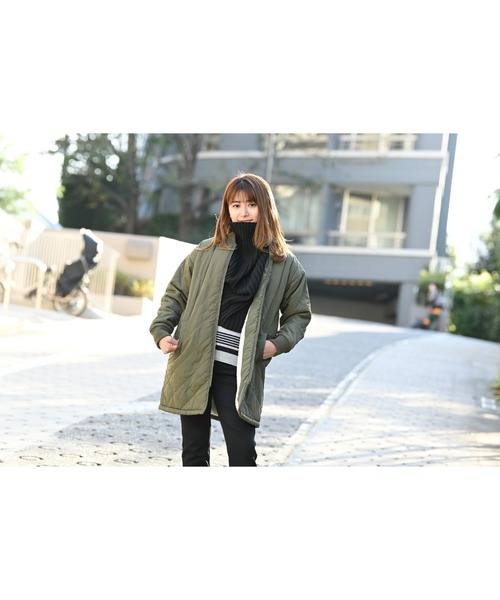 NAVY（ネイビー）の「miliCo ミリコ 裏ボア キルトロングブルゾン ミリタリーコート（ブルゾン・レディース・ブラック/ベージュ/ブラウン/カーキ・フリー）」の21枚目の写真