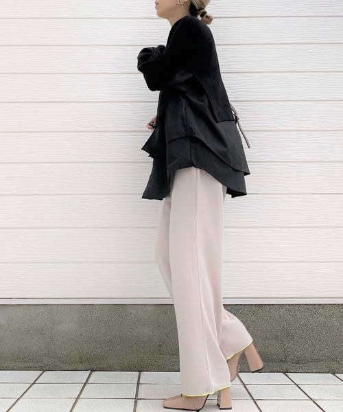 Q（キュー）の「セミワイドカットパンツ（その他パンツ・レディース・ベージュ/ブラック・MEDIUM）」の12枚目の写真