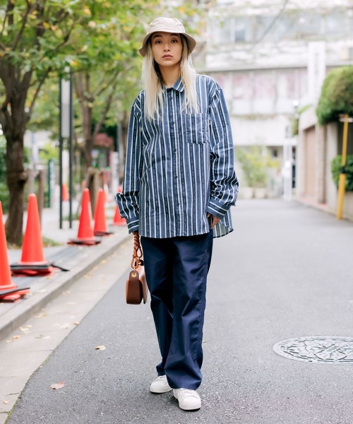 HUF（ハフ）の「HUF/ハフ FUCK IT STRIPE L/S WOVEN シャツ ストライプ コットン（シャツ/ブラウス・メンズ・ネイビー・M/L/XL）」の21枚目の写真