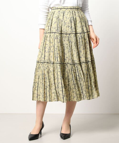 INTERPLANET（インタープラネット）の「ラインフラワープリントティアードスカート（スカート・レディース・ネイビー/オフホワイト/イエロー・FREE）」の19枚目の写真