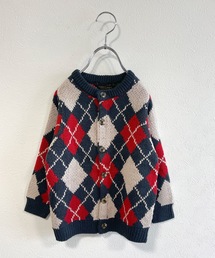 【おうちで洗えるニット】アーガイルカーディガン（キッズ/XS～LL・オトナ/160cm)