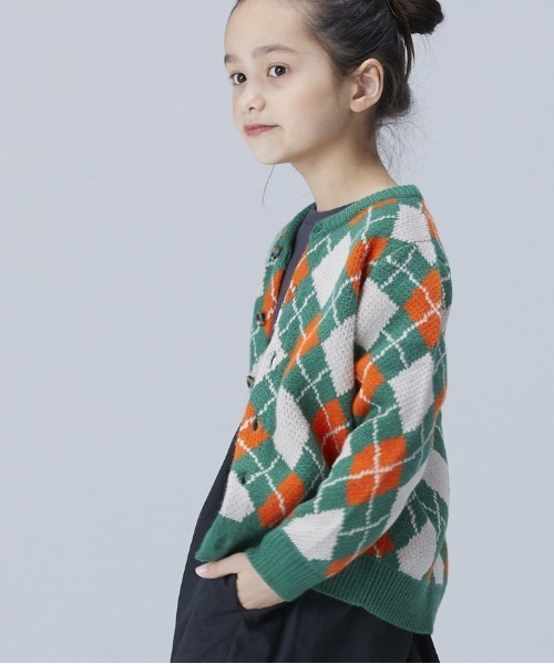 A BOND（アボンド）の「【おうちで洗えるニット】アーガイルカーディガン（キッズ/XS～LL・オトナ/160cm)（カーディガン/ボレロ・キッズ・ネイビー/カーキ・LL/S/M/L/160cm/XS）」の2枚目の写真