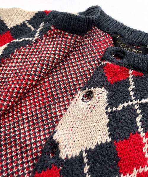 A BOND（アボンド）の「【おうちで洗えるニット】アーガイルカーディガン（キッズ/XS～LL・オトナ/160cm)（カーディガン/ボレロ・キッズ・ネイビー/カーキ・LL/S/M/L/160cm/XS）」の8枚目の写真