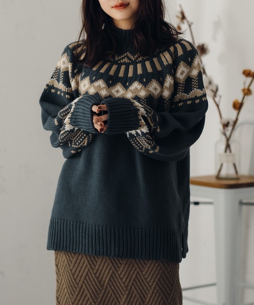 fupel(フぺル)の「ノルディックモックネックニット(ニット/セーター・レディース・ブラウン/アイボリー/グレイッシュブルー・SMALL/MEDIUM)」の9枚目の写真