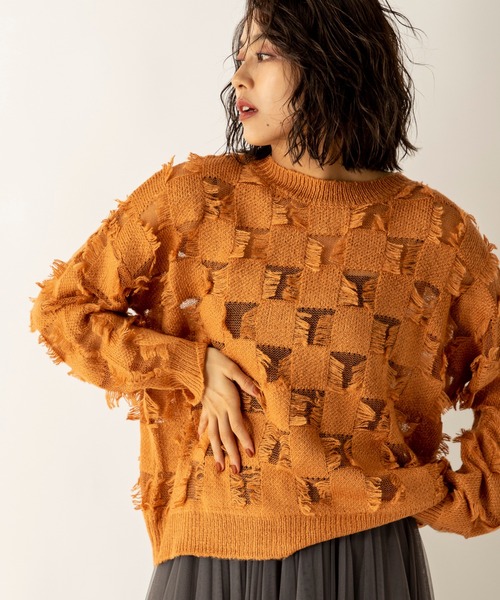 MILLION CARATS（ミリオンカラッツ）の「シアーブロッキングニット（ニット/セーター・レディース・グレー/アイボリー/キャメル・FREE）」の3枚目の写真