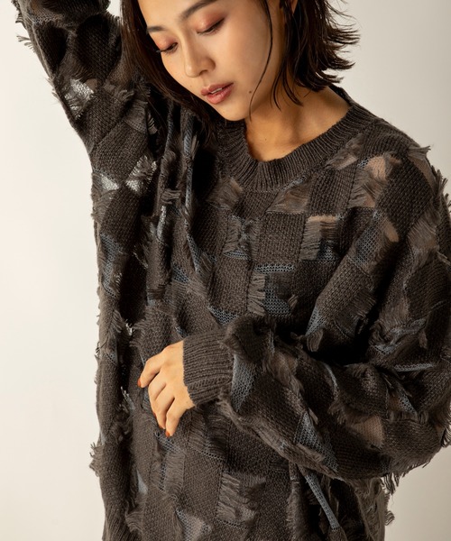 MILLION CARATS（ミリオンカラッツ）の「シアーブロッキングニット（ニット/セーター・レディース・グレー/アイボリー/キャメル・FREE）」の2枚目の写真