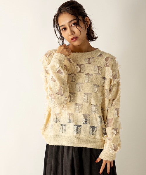 MILLION CARATS（ミリオンカラッツ）の「シアーブロッキングニット（ニット/セーター・レディース・グレー/アイボリー/キャメル・FREE）」の19枚目の写真