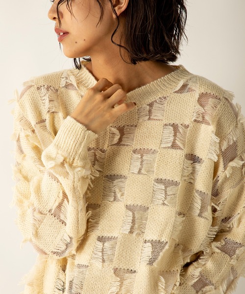 MILLION CARATS（ミリオンカラッツ）の「シアーブロッキングニット（ニット/セーター・レディース・グレー/アイボリー/キャメル・FREE）」の9枚目の写真