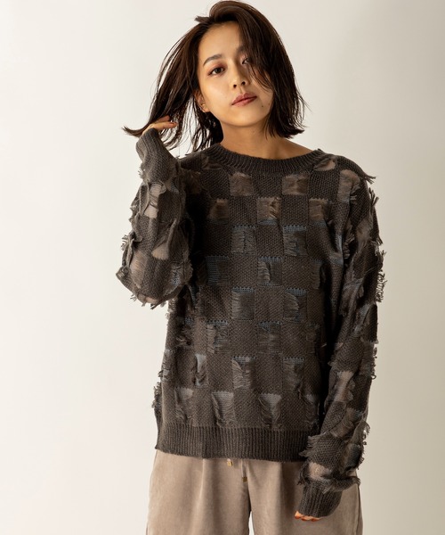 MILLION CARATS（ミリオンカラッツ）の「シアーブロッキングニット（ニット/セーター・レディース・グレー/アイボリー/キャメル・FREE）」の14枚目の写真