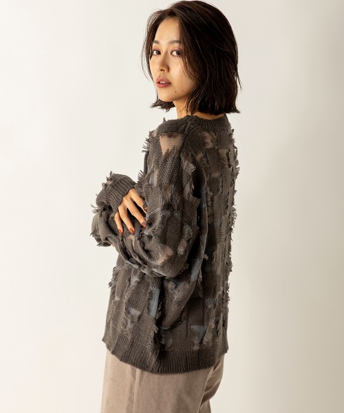 MILLION CARATS（ミリオンカラッツ）の「シアーブロッキングニット（ニット/セーター・レディース・グレー/アイボリー/キャメル・FREE）」の22枚目の写真