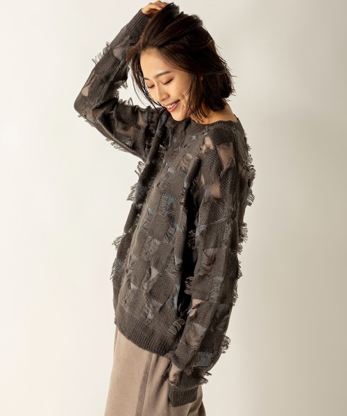 MILLION CARATS（ミリオンカラッツ）の「シアーブロッキングニット（ニット/セーター・レディース・グレー/アイボリー/キャメル・FREE）」の7枚目の写真