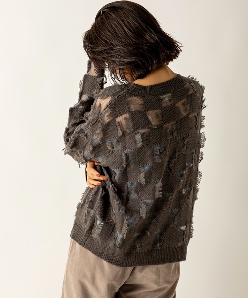 MILLION CARATS（ミリオンカラッツ）の「シアーブロッキングニット（ニット/セーター・レディース・グレー/アイボリー/キャメル・FREE）」の12枚目の写真