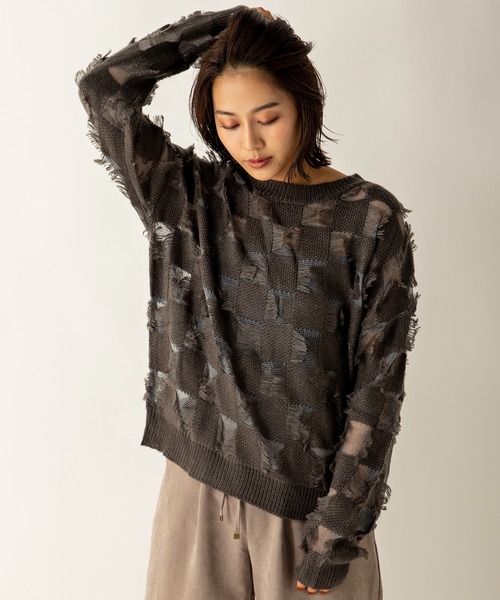 MILLION CARATS（ミリオンカラッツ）の「シアーブロッキングニット（ニット/セーター・レディース・グレー/アイボリー/キャメル・FREE）」の8枚目の写真