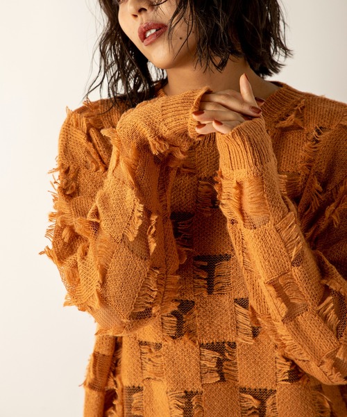 MILLION CARATS（ミリオンカラッツ）の「シアーブロッキングニット（ニット/セーター・レディース・グレー/アイボリー/キャメル・FREE）」の11枚目の写真