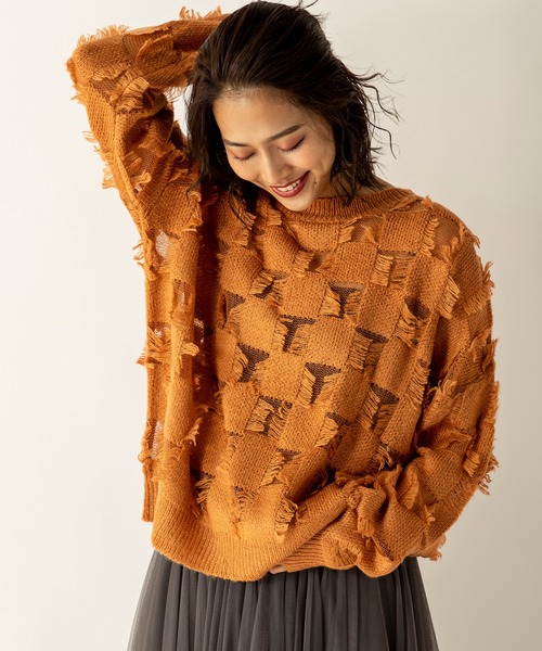 MILLION CARATS（ミリオンカラッツ）の「シアーブロッキングニット（ニット/セーター・レディース・グレー/アイボリー/キャメル・FREE）」の18枚目の写真