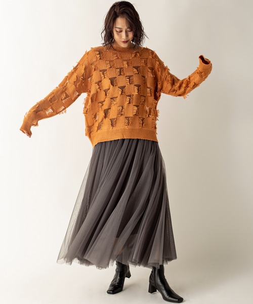 MILLION CARATS（ミリオンカラッツ）の「シアーブロッキングニット（ニット/セーター・レディース・グレー/アイボリー/キャメル・FREE）」の6枚目の写真