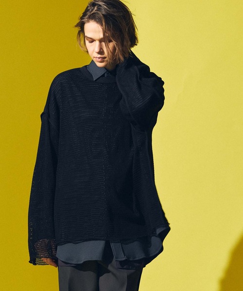 MAISON SPECIAL（メゾンスペシャル）の「《ユニセックスアイテム》メッシュプライムオーバークルーネックロングスリーブTシャツ【MAISON SPECIAL/メゾンスペシャル】（Tシャツ/カットソー・メンズ・ブラック/オフホワイト/グリーン・1/2）」の2枚目の写真