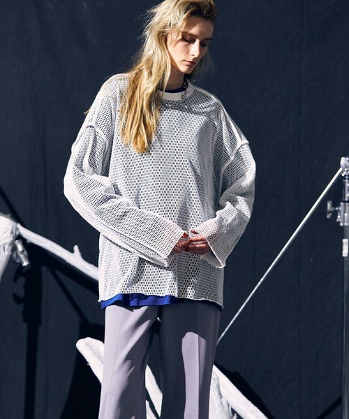 MAISON SPECIAL（メゾンスペシャル）の「《ユニセックスアイテム》メッシュプライムオーバークルーネックロングスリーブTシャツ【MAISON SPECIAL/メゾンスペシャル】（Tシャツ/カットソー・メンズ・ブラック/オフホワイト/グリーン・1/2）」の7枚目の写真