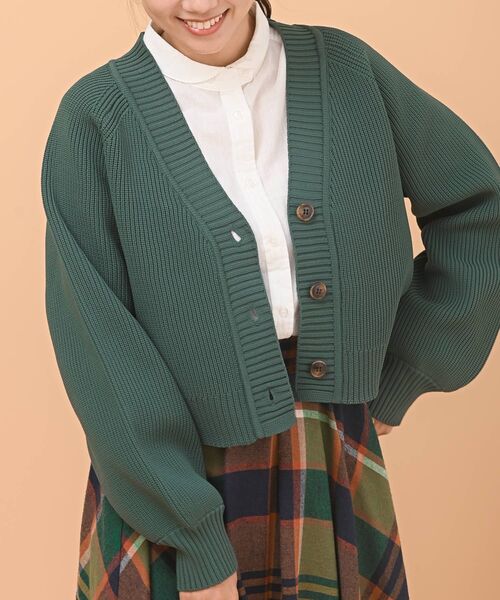 rps（アールピーエス）の「ポリエステルニットショートカーディガン（カーディガン/ボレロ・レディース・ブラック/オフホワイト/グリーン系その他/グリーン・M/フリー）」の3枚目の写真