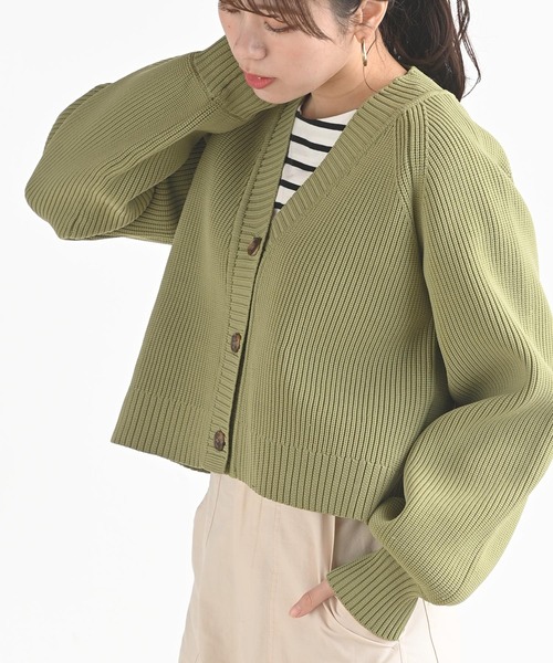 rps（アールピーエス）の「ポリエステルニットショートカーディガン（カーディガン/ボレロ・レディース・ブラック/オフホワイト/グリーン系その他/グリーン・M/フリー）」の4枚目の写真