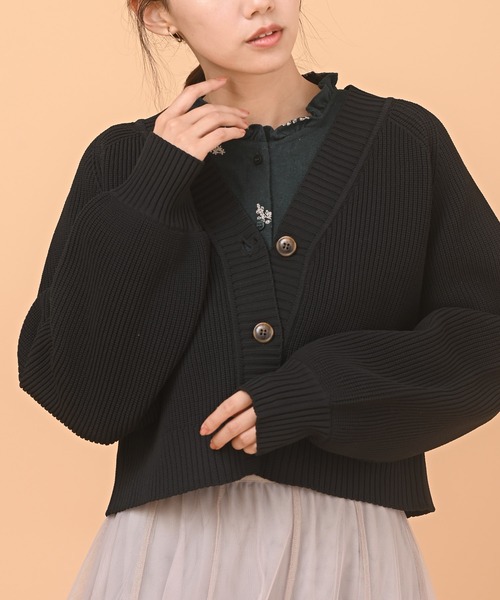 rps（アールピーエス）の「ポリエステルニットショートカーディガン（カーディガン/ボレロ・レディース・ブラック/オフホワイト/グリーン系その他/グリーン・M/フリー）」の2枚目の写真