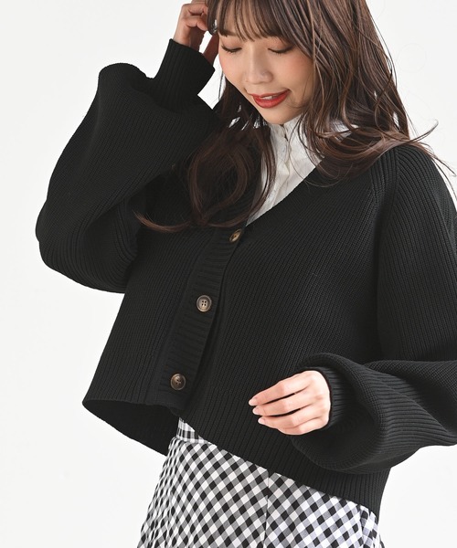 rps（アールピーエス）の「ポリエステルニットショートカーディガン（カーディガン/ボレロ・レディース・ブラック/オフホワイト/グリーン系その他/グリーン・M/フリー）」の6枚目の写真