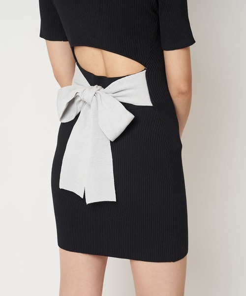 SPIRALGIRL（スパイラルガール）の「アシメショルダーバックリボンリブニットワンピース（ワンピース・レディース・グリーン/ブラック/ベージュ・FREE）」の10枚目の写真