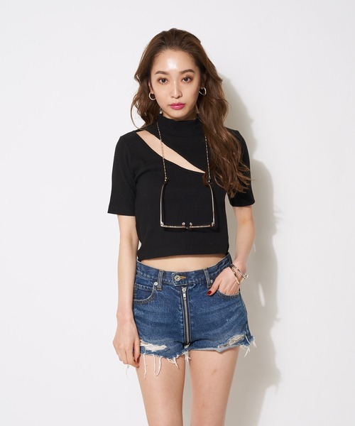 SPIRALGIRL（スパイラルガール）の「プチハイアシメリブトップス（Tシャツ/カットソー・レディース・ブラック/オフホワイト/ブルー・FREE）」の16枚目の写真