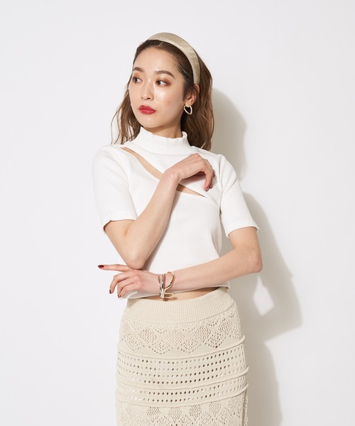 SPIRALGIRL（スパイラルガール）の「プチハイアシメリブトップス（Tシャツ/カットソー・レディース・ブラック/オフホワイト/ブルー・FREE）」の20枚目の写真