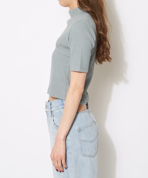 SPIRALGIRL（スパイラルガール）の「プチハイアシメリブトップス（Tシャツ/カットソー・レディース・ブラック/オフホワイト/ブルー・FREE）」の5枚目の写真