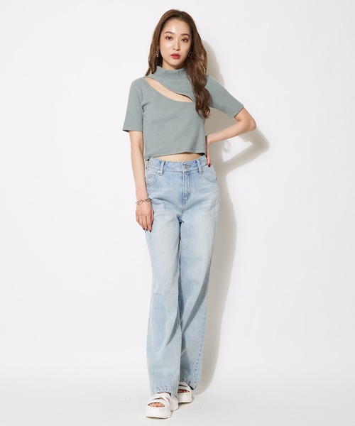 SPIRALGIRL（スパイラルガール）の「プチハイアシメリブトップス（Tシャツ/カットソー・レディース・ブラック/オフホワイト/ブルー・FREE）」の17枚目の写真