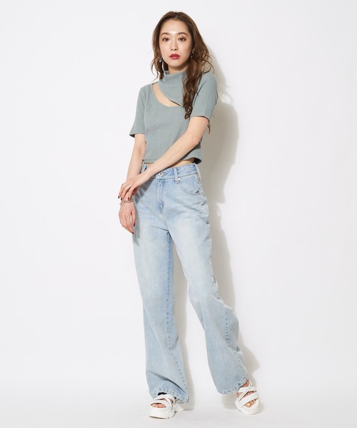 SPIRALGIRL（スパイラルガール）の「プチハイアシメリブトップス（Tシャツ/カットソー・レディース・ブラック/オフホワイト/ブルー・FREE）」の18枚目の写真