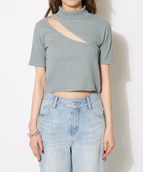 SPIRALGIRL（スパイラルガール）の「プチハイアシメリブトップス（Tシャツ/カットソー・レディース・ブラック/オフホワイト/ブルー・FREE）」の10枚目の写真