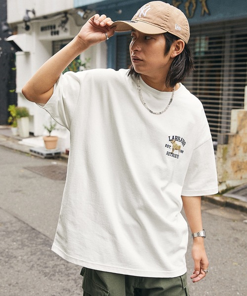 Labrador Retriever（ラブラドールリトリーバー）の「Labrador Retriever/ラブラドールレトリーバー 別注 カレッジロゴ刺繍 ビッグシルエット半袖Tシャツ（Tシャツ/カットソー・メンズ・グリーン/ホワイト/ネイビー/オートミール/スミクロ/ホワイト系/サックスブルー/ブラウン・L/M）」の11枚目の写真