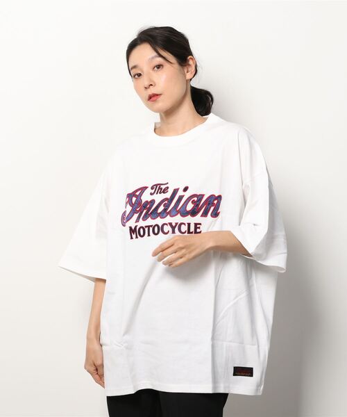 INDIAN(インディアン)の「『INDIAN』サテンロゴ オーバーサイズTシャツ(Tシャツ/カットソー・レディース・ホワイト/ブラック/ミント・MEDIUM/LARGE)」の1枚目の写真