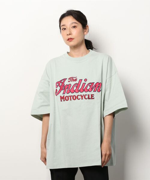 INDIAN(インディアン)の「『INDIAN』サテンロゴ オーバーサイズTシャツ(Tシャツ/カットソー・レディース・ホワイト/ブラック/ミント・MEDIUM/LARGE)」の3枚目の写真