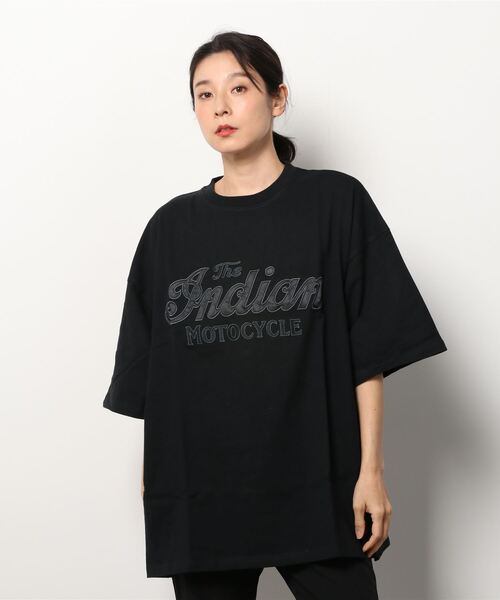 INDIAN(インディアン)の「『INDIAN』サテンロゴ オーバーサイズTシャツ(Tシャツ/カットソー・レディース・ホワイト/ブラック/ミント・MEDIUM/LARGE)」の2枚目の写真