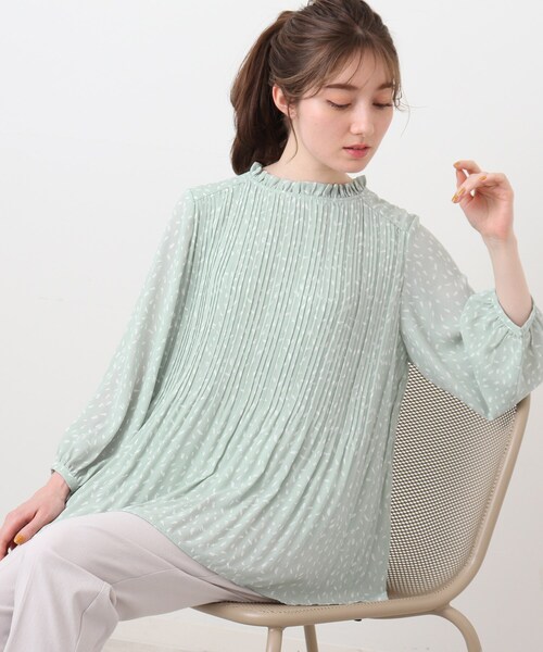 DRESKIP（ドレスキップ）の「◆シフォンプリーツフリル七分袖ブラウス（シャツ/ブラウス・レディース・グリーン系1/ブラック系/ホワイト系3・02/03/04）」の3枚目の写真