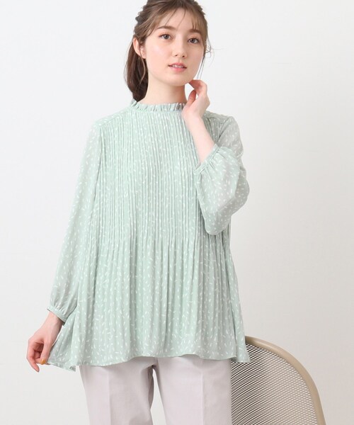 DRESKIP（ドレスキップ）の「◆シフォンプリーツフリル七分袖ブラウス（シャツ/ブラウス・レディース・グリーン系1/ブラック系/ホワイト系3・02/03/04）」の12枚目の写真