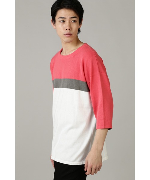 BLUE TORNADO（ブルートルネード）の「BLUE TORNADO∴BIGシルエット7分袖ラインニット（ニット/セーター・メンズ・ピンク・F）」の5枚目の写真