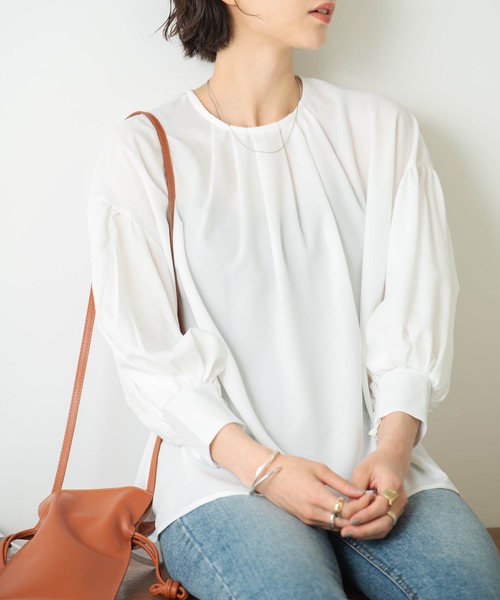 HANNE(アン)の「フロントタックギャザースリーブブラウス(シャツ/ブラウス・レディース・ホワイト/ブラック/ピンク・フリー)」の4枚目の写真