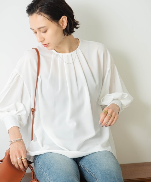 HANNE(アン)の「フロントタックギャザースリーブブラウス(シャツ/ブラウス・レディース・ホワイト/ブラック/ピンク・フリー)」の5枚目の写真