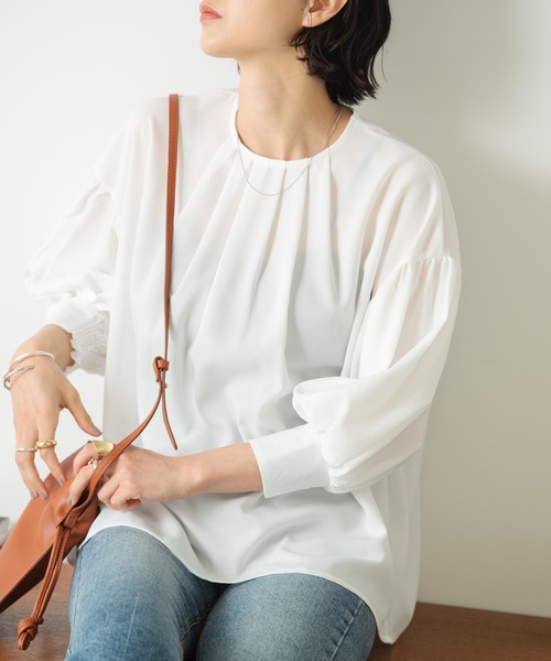 HANNE(アン)の「フロントタックギャザースリーブブラウス(シャツ/ブラウス・レディース・ホワイト/ブラック/ピンク・フリー)」の6枚目の写真