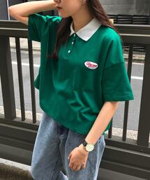 胸ロゴ襟配色ポロシャツ