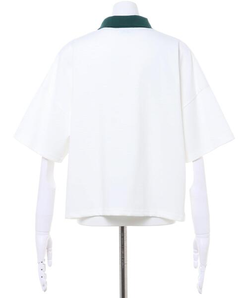 INGNI(イング)の「胸ロゴ襟配色ポロシャツ(Tシャツ/カットソー・レディース・ブラック/ブルー/グリーン/ホワイト×グリーン・M)」の7枚目の写真