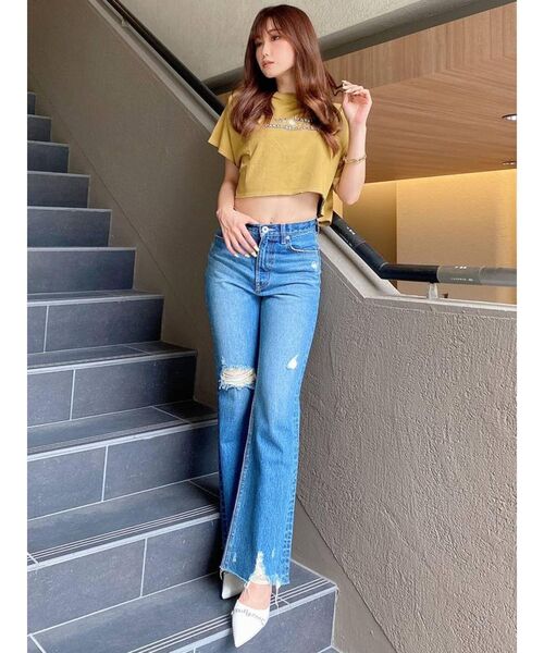 GYDA（ジェイダ）の「ハイウエスト HEMダメージ フレアデニムパンツ（デニムパンツ・レディース・ブルー/ライトブルー・X-SMALL/SMALL/MEDIUM）」の15枚目の写真