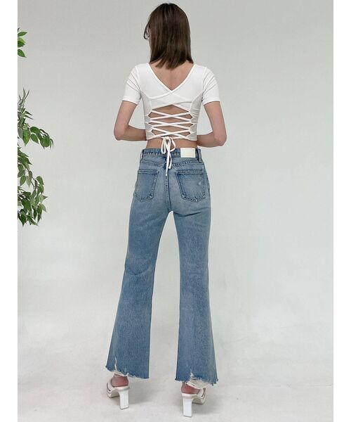 GYDA（ジェイダ）の「ハイウエスト HEMダメージ フレアデニムパンツ（デニムパンツ・レディース・ブルー/ライトブルー・X-SMALL/SMALL/MEDIUM）」の16枚目の写真